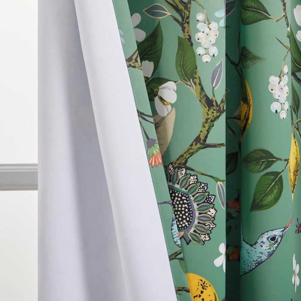 Floral Lemon Hummingbird Curtains Patterned Waverly Mid-Century Style